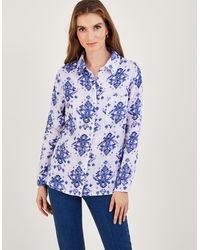 Monsoon - Laurie Ikat Button Through Linen Shirt Blue - Lyst
