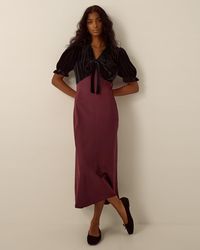 Monsoon - Fiona Puff Sleeve Velvet Satin Midi Dress Red - Lyst