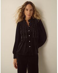 Monsoon - Ruby Long Sleeve Ruffle Velvet Top Black - Lyst