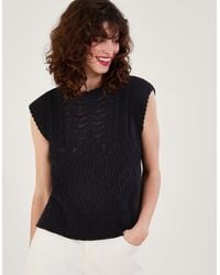 Monsoon - Multi Stitch Pointelle Knitted Vest Black - Lyst