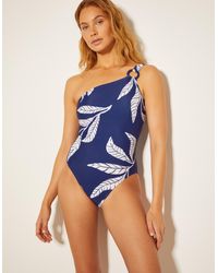 Monsoon - Dinah One-shoulder Leaf Print Swimsuit Blue - Lyst