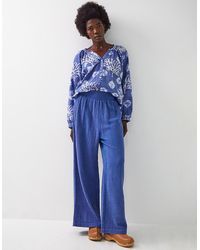 Monsoon - East Stephanie Crinkled Cotton Trousers Blue - Lyst