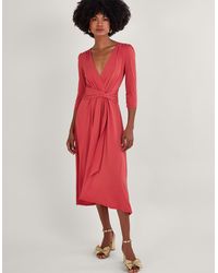 Monsoon - Jersey Wrap Front V-neck Dress With Recycled Polyester Pink - Lyst