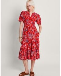 Monsoon - Micola Print Tiered Dress Red - Lyst