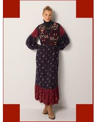 Monsoon - Maison Hotel Ginevra Embroidered Floral Print Midi Dress Blue - Lyst