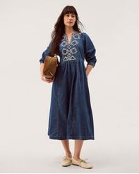 Monsoon - Betty Embroidered Denim Midi Dress Blue - Lyst