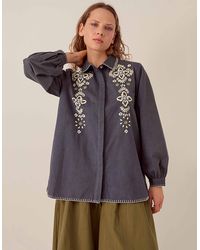 Monsoon - East Cora Floral Embroidered Cotton Shirt Blue - Lyst