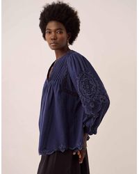 Monsoon - East Pavlina Embroidered Cotton Top Blue - Lyst