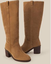 Monsoon - Isla Suede Knee High Heeled Boots Tan - Lyst