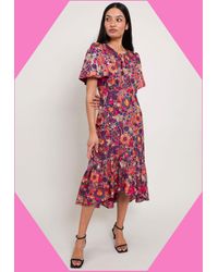 Monsoon - East Floral Print Midi Dress Multi - Lyst