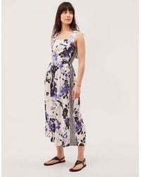 Monsoon - Nicolette Floral Linen Blend Midi Dress Blue - Lyst