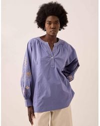 Monsoon - East Anyar Embroidered Cotton Blouse Blue - Lyst