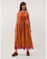 Monsoon - Fiona Sleeveless Floral Embroidered Maxi Dress Orange - Lyst