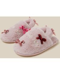 Monsoon - Bow Fluffy Slippers Pink - Lyst