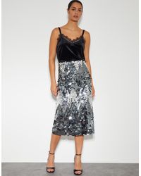 Monsoon - Sia Sequin Midi Skirt Silver - Lyst