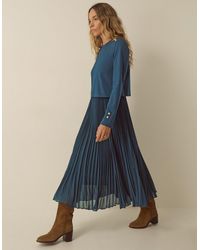 Monsoon - Penny Long Sleeve Pleated Midi Dress - Lyst