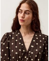 Monsoon - Paris Puff Sleeve Polka Dot Midi Dress Brown - Lyst