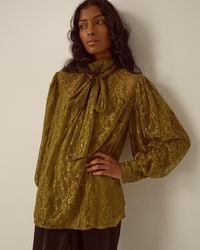 Monsoon - Zadie High Tie Neck Lace Blouse Green - Lyst