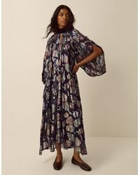 Monsoon - Hattie High Neck Metallic Jacquard Midi Dress Blue - Lyst