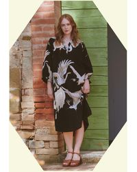 Monsoon - One Hundred Stars Stork Print Midi Dress Black - Lyst