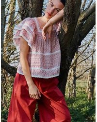 Monsoon - East Alina Printed Floral Lace Insert Top Pink - Lyst