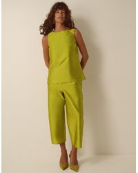 Monsoon - Tansy Cropped Straight Leg Taffeta Trousers Green - Lyst