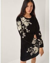 Monsoon - Fia Floral Embroidered Velvet Tunic Dress Black - Lyst