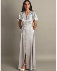 Monsoon - Mia Satin Embroidered Maxi Dress Silver - Lyst