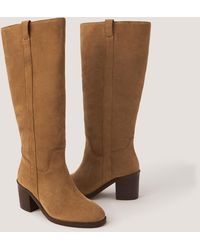 Monsoon - Isla Suede Knee High Heeled Boots Tan - Lyst