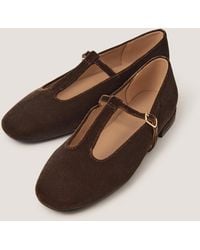 Monsoon - Jesi Velvet Mary Jane Ballet Flats Brown - Lyst