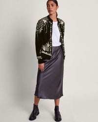 Monsoon - Hadley Embroidered Velvet Bomber Jacket Black - Lyst