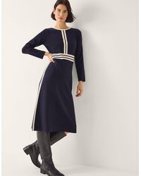 Monsoon - Women's Navy Blue & White Contrast Stripe Keli Knit Midi Dress, Size: 24 - Lyst