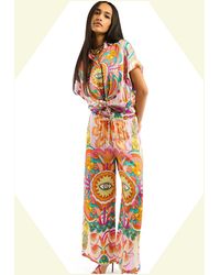 Monsoon - Wild Yseult Print Wide Leg Trousers Pink - Lyst