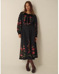 Monsoon - Camille Velvet Bow Floral Print Midi Dress Black - Lyst