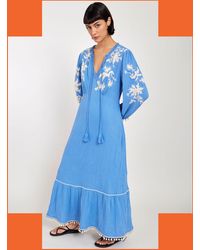 Monsoon - East Embroidered Long Sleeve Dress Blue - Lyst