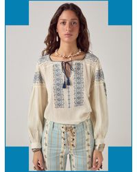 Monsoon - Maison Hotel Claudia Embroidered Blouse Blue - Lyst