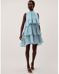 Monsoon - Elle Sleeveless Ruffle Tier Mini Dress Blue - Lyst