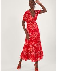 Monsoon - Arielle Tiered Print Dress With Sustainable Viscose Red - Lyst