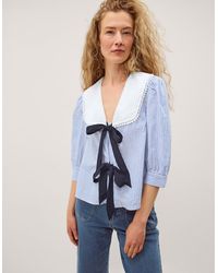 Monsoon - Xenia Tie Front Stripe Blouse Blue - Lyst
