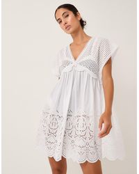 Monsoon - Lola Broderie Mini Swing Dress White - Lyst