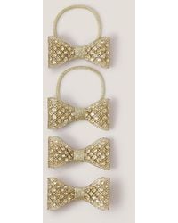 Monsoon - 4-pack Rhinestone Bow Hair Bands & Clips Gold - Lyst