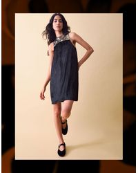 Monsoon - Clemence Women's Black & Gold Embellished Margot Velvet Mini Shift Dress, Size: 18 - Lyst