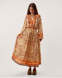 Monsoon - Ines Floral Print Midi Dress Natural - Lyst
