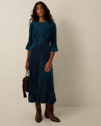 Monsoon - Valda Frill Velvet Jersey Midi Dress Teal - Lyst