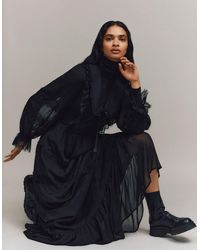 Monsoon Lace Trim Collared Maxi Dress Black