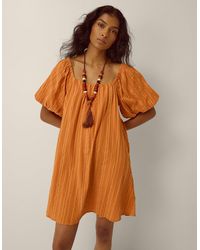 Monsoon - Yara Puff Sleeve Stripe Mini Dress Tan - Lyst