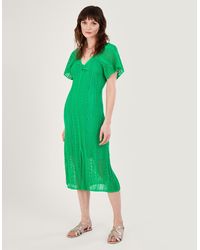 Monsoon - Angel Sleeve Pointelle Stitch Dress With Sustainable Cotton Green - Lyst