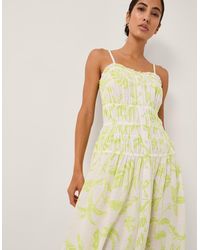 Monsoon - Women's White & Green Cotton Tropical Print Adele Sleeveless Midi Dress, Size: M - Lyst