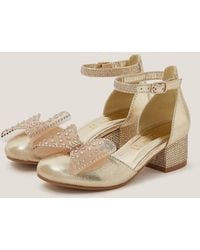 Monsoon - Diamanté Bow Metallic Two-part Heels Gold - Lyst