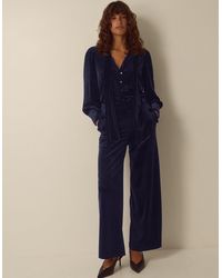 Monsoon - Verna Velvet Wide Leg Trousers Blue - Lyst